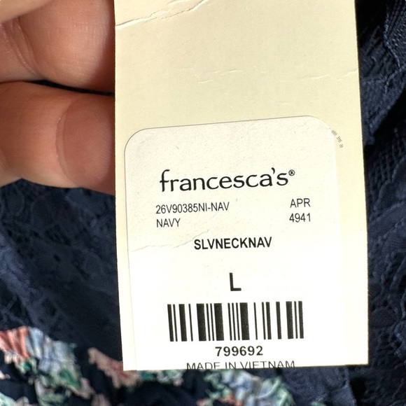 4 for $40 SALE! Francesca's Coll. Lace V Neck Floral Mini Dress, Navy, Size L - Picture 8 of 16